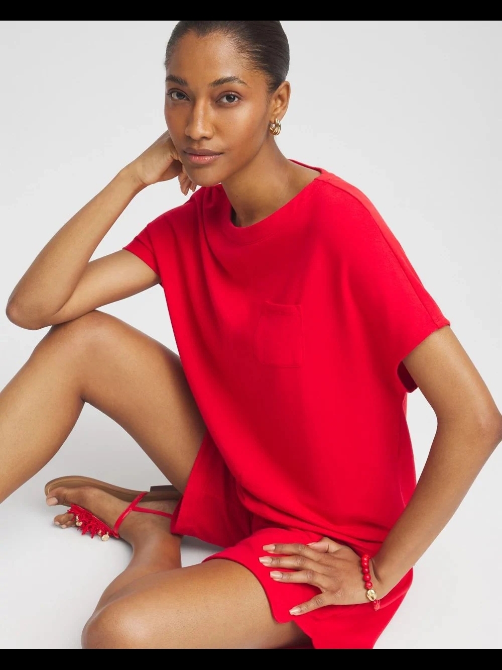 Chicos Zenergy Red Short-Sleeve Pocket Knit Top - Women